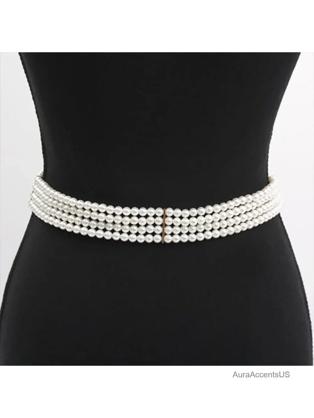 Rhinestone Faux Pearl Elastic Buckle Dress Belt